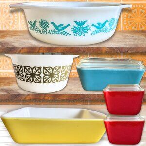 Vintage PYREX Baking Dish 8-Piece Mixed Lot | Bluebird Floral Verde 1940-60 RARE